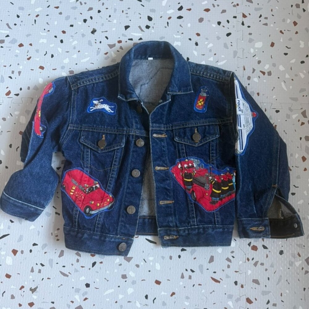 Vintage Firetruck and Emergency Vehicle Patch Denim Jacket